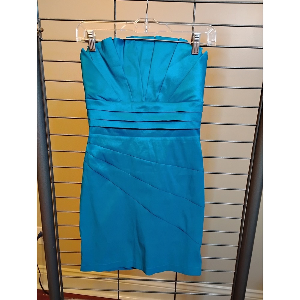Free Generation Aqua Blue Strapless Pleated Bodycon Mini Dress NWT RJDY127925 M
